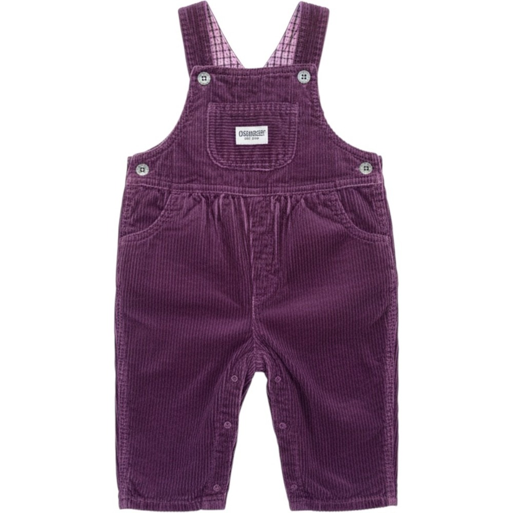 OshKosh Corduroy Overalls Baby 3-6M Purple Plaid Lined Vintage Style Bibs